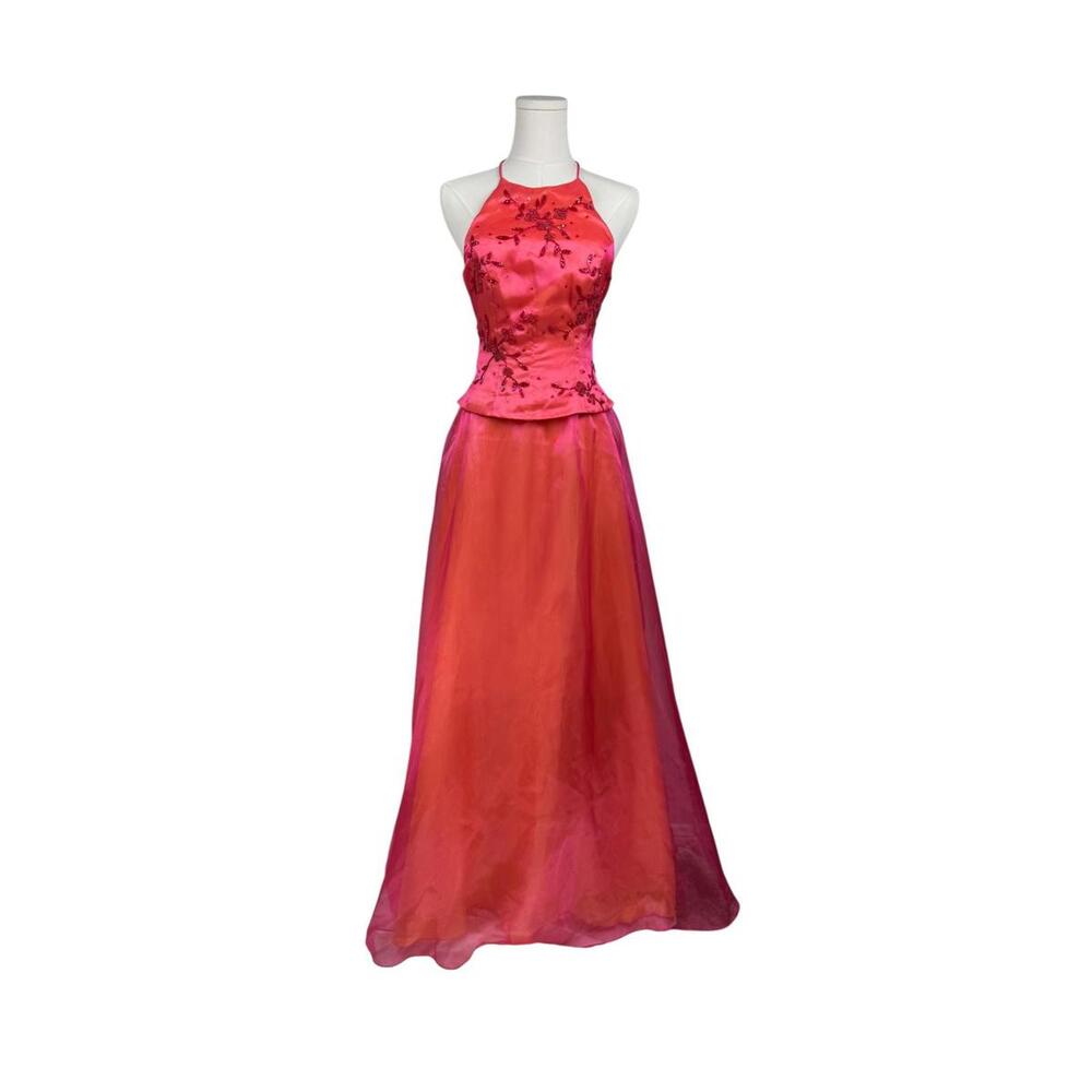 Y2K Vintage Zum Zum Beaded Embroidered Pink Corset Princess Prom Dress 4 FLAW